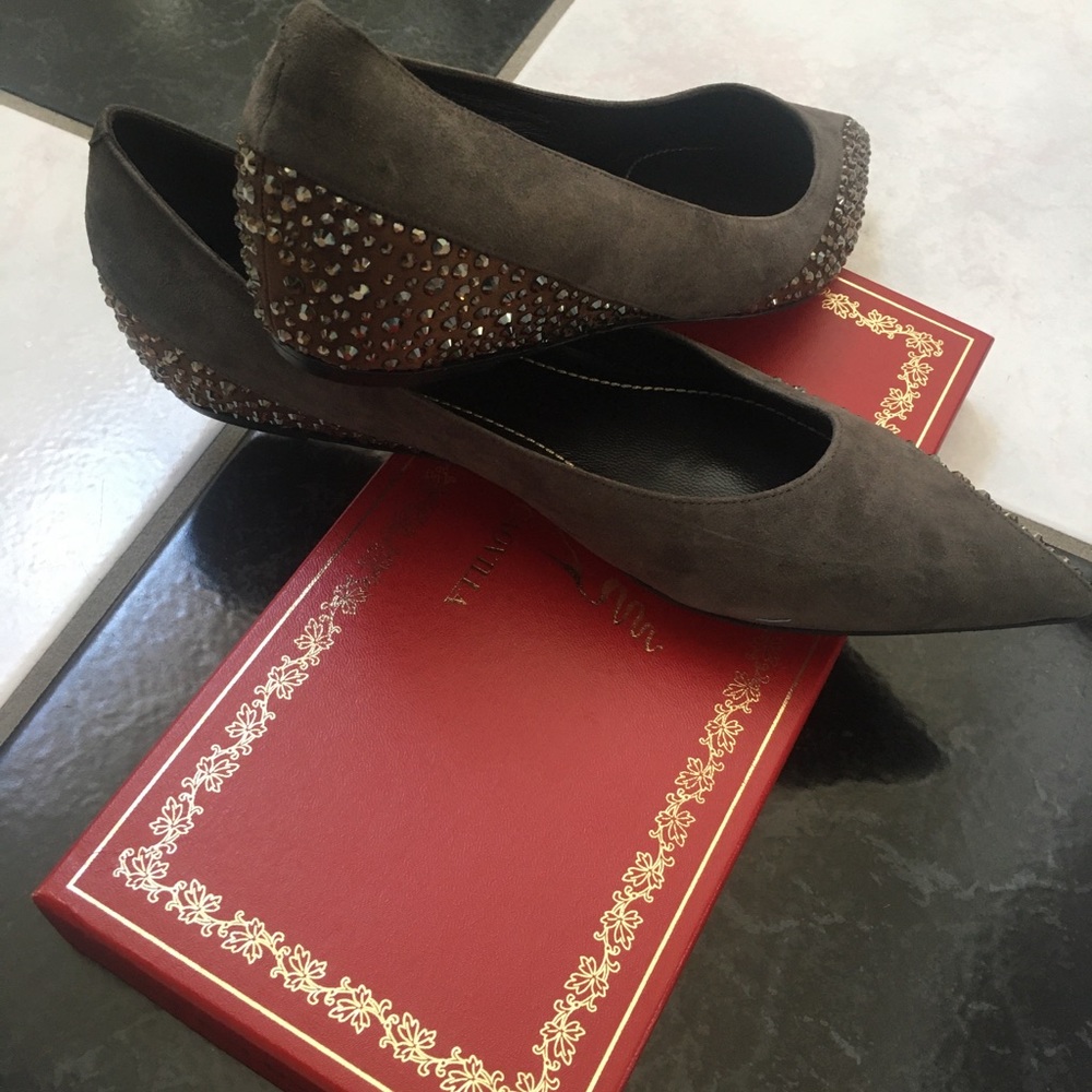 NIB Rene Caovilla Crystal Point Toe Suede Flat - Picture 4 of 8